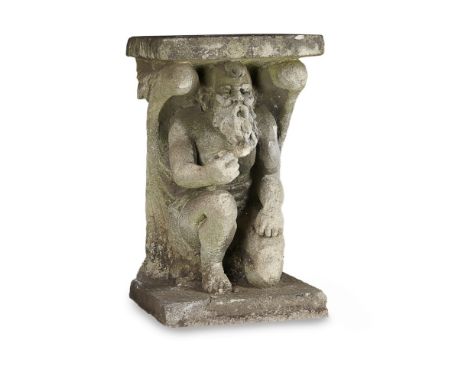 CARVED STONE FIGURE OF CHRONOS  18TH/ EARLY 19TH CENTURY   previously the base for a sundial, the kneeling figure supporting 