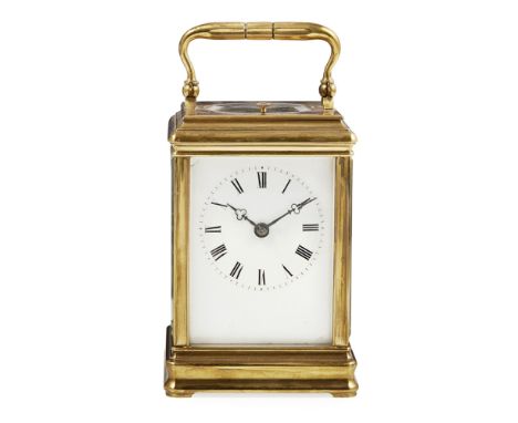 FRENCH GILT BRASS REPEATER CARRIAGE CLOCK  LATE 19TH/ EARLY 20TH CENTURY   the plain case with bevelled glass sides enclosing