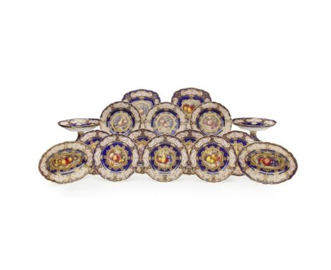 ROYAL WORCESTER PORCELAIN PART FRUIT SERVICE, BY HARRY MARTIN  DATED 1912   comprising two footed comports, 12cm high; two sq