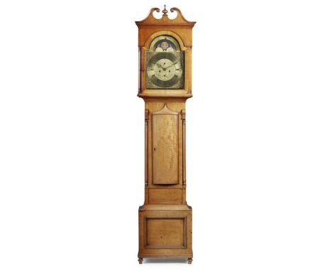 SCOTTISH MAHOGANY MOONPHASE LONGCASE CLOCK BY GEORGE JAMIESON, HAMILTON  LATE 18TH CENTURY   the swan neck pediment with an u