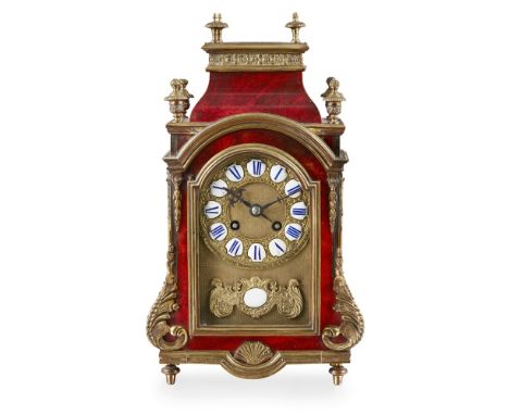 LOUIS XVI STYLE TORTOISESHELL AND GILT BRASS MANTEL CLOCK  EARLY 20TH CENTURY   the red tortoiseshell case with a pagoda top 