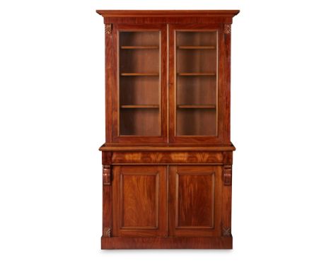 VICTORIAN MAHOGANY BOOKCASE CABINET  LATE 19TH CENTURY   the moulded cornice above a pair of glazed doors opening to shelves;