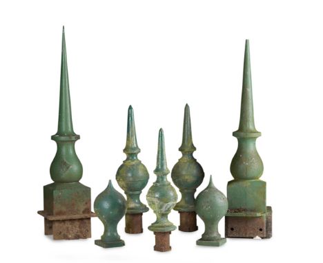 GROUP OF SEVEN PAINTED CAST IRON ARCHITECTURAL FINIALS  19TH CENTURY   of various shapes and sizes, all painted green (7)  ta
