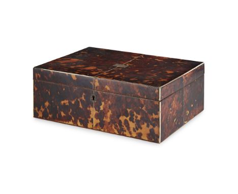 VICTORIAN TORTOISESHELL ARTIST'S PAINT BOX  19TH CENTURY   of rectangular form with ivory line inlay, opening to a silk-lined