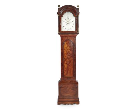 GEORGE III MAHOGANY LONGCASE CLOCK, GRAVELL & TOLKIEN, LONDON  18TH CENTURY   the domed moulded cornice with brass ball corne