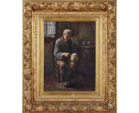 JOHN PATRICK DOWNIE R.S.W. (SCOTTISH 1871-1945)  DAILY BREAD   signed and dated 1913, oil on panel  31cm x 24cm (12.25in x 9.