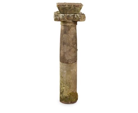 SCOTTISH STONE SUNDIAL BASE  18TH/ EARLY 19TH CENTURY   in three sections, the square tapered top above a cruciform mid-tier,