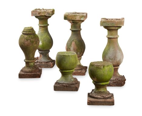 GROUP OF RED SANDSTONE ARCHITECTURAL BALUSTRADE COMPONENTS  19TH CENTURY   comprising three full and three partial balusters 