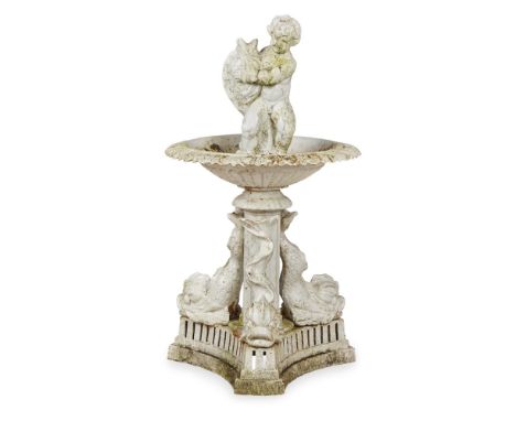 VICTORIAN WHITE PAINTED CAST IRON FOUNTAIN, ATTRIBUTED TO COALBROOKDALE  MID 19TH CENTURY   the basin with a central figure o