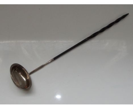 Late Georgian toddy ladle with baleen twist shaft, partially hallmarked with makers marks and monarchs head