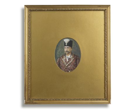 Nasr al-Din Shah Qajar (reg. 1848-96) Qajar Persia, circa 1880watercolour and gouache on paper, oval 15 x 11.5 cm.Footnotes:C