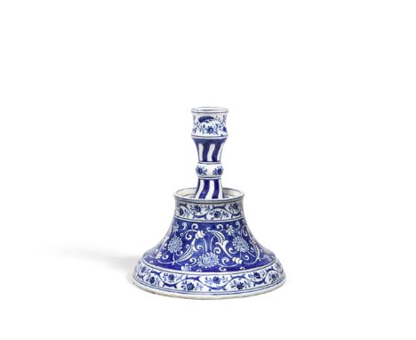 A Samson Iznik style porcelain candlestick France, circa 1880of bell shaped form with raised edge to drip tray, the waisted n