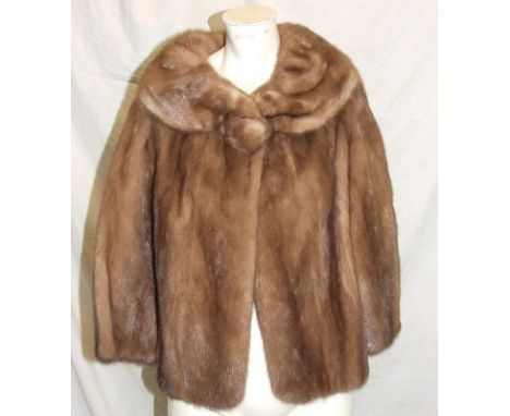 Ladies Short Swing Style Fur Jacket with shawl collar & single button fastening, embroidered satin lining, no labels 