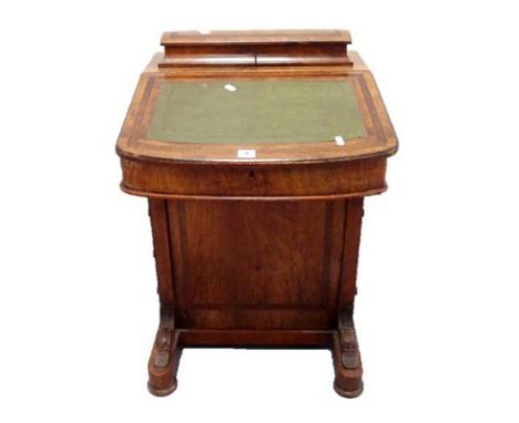 C19th Walnut Davenport, lower section with cross banded face, carved corbels, dummy drawers to left, 4 drawers to right, lift