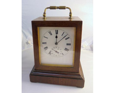 Early C20th Rosewood Cased Carriage Clock with 8-day alarm, VAP Brevette & Co Movement, white enamel dial with Roman numerals