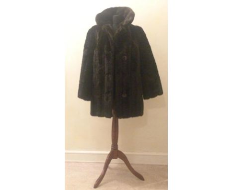 Ladies Vintage Short Black Faux Fur Coat by English Lady, button fastening size 14, approx. 38 long 