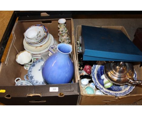 Two boxes of various china to include a Royal Worcester cake plate 