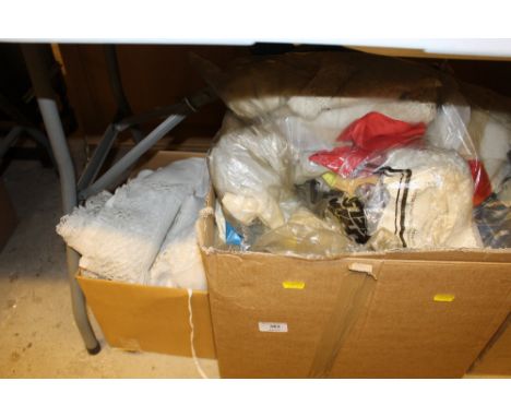 Two boxes of lace, linen, and textiles 