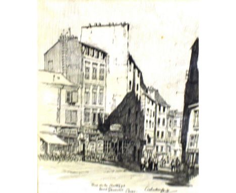 Adrian Hill, etching of Paris, possibly an illustration for one of Adrian Hill's books