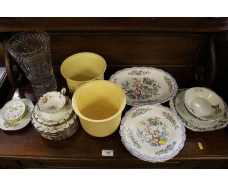 A collection of Victorian dessertware; Cauldon floral decorated teaware; a pair of Poole pottery jardini&egrave;res; and a cu