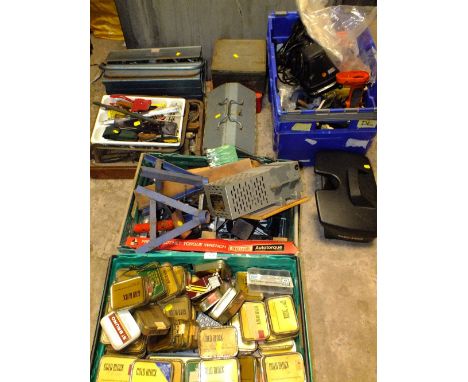A QUANTITY OF TOOLS AND PARTS ETC TO INCLUDE 23 METAL TOOL BOXES, SCREWS ETC