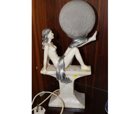 A MODERN REPRODUCTION ART DECO STYLE TABLE LAMP, OVERALL HEIGHT 48 CM