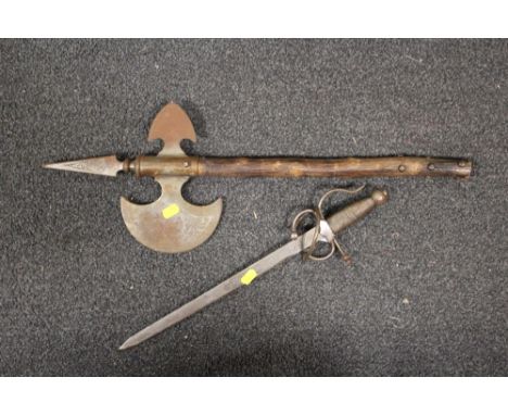 A REPRODUCTION AXE, TOGETHER WITH A REPRODUCTION DAGGER (2) 