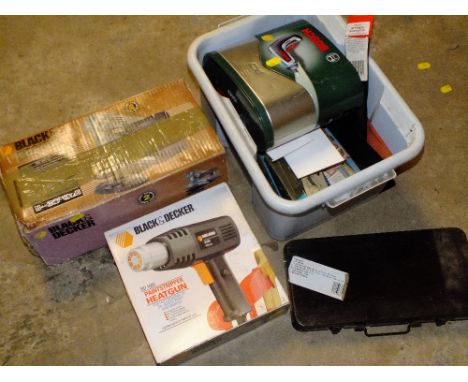 A SMALL QUANTITY OF TOOLS TO INCLUDE A SOCKET SET, DRILL, SAW BLADES, BLACK &amp; DECKER ITEMS