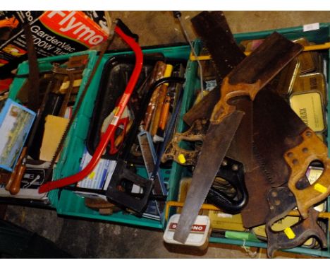 THREE TRAYS OF HAND TOOLS AND PARTS ETC