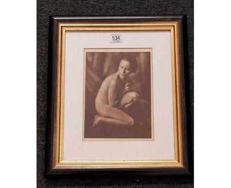 GROUP OF 3 VINTAGE PHOTOGRAPHS OF FEMALE NUDE POSES, ONE IN GOOD DECORATIVE SWEPT GILT FRAME, LARGEST 16" X 13”