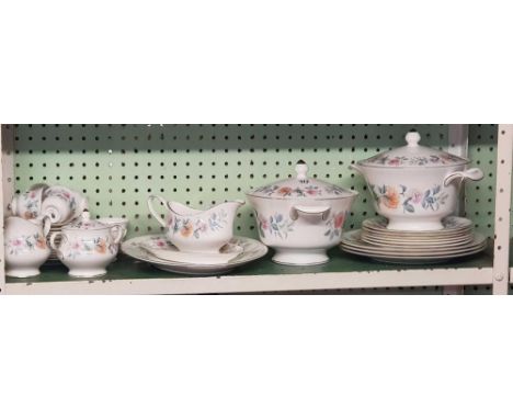 SHELF OF WEDGWOOD MINT ROSE DINNERWARE 