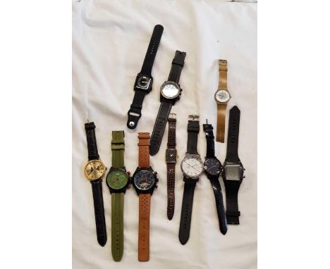 TUB WITH 10 MISC GENTS WATCHES BY DWC, TIMEX, CROSS HATCH & OTHERS