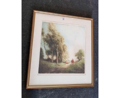TATTON WINTER; ORIGINAL ETCHING ENTITLED THE PICNIC, GALLERY LABEL TO REVERSE SIGNED IN PENCIL IN THE MARGIN, 25" X 24”