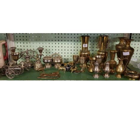 SHELF OF BRASS WARE