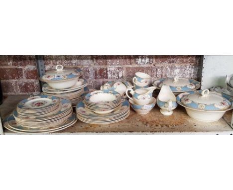 SHELF WITH QTY OF MYOTT STAFFORDSHIRE ROSE TABLEWARE