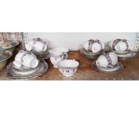 SHELF WITH PART TEA SETS BY PARAGON & ROYAL ALBERT