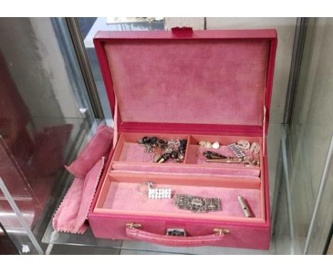 RED TRINKET BOX WITH CONTENTS