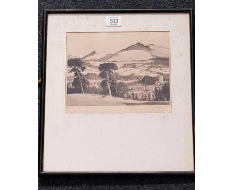 ETCHING OF THE BRECON BEACONS BY SAM GARRATT. SIGNED & INDISTINCTLY INSCRIBED IN PENCIL BRECON FROM.....?  14" X 12”