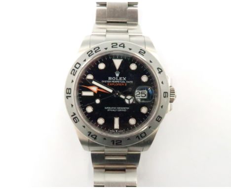 A 2022 Rolex Oyster Perpetual date Explorer II stainless steel bracelet gentleman's wristwatch with black dial and 24 hour be