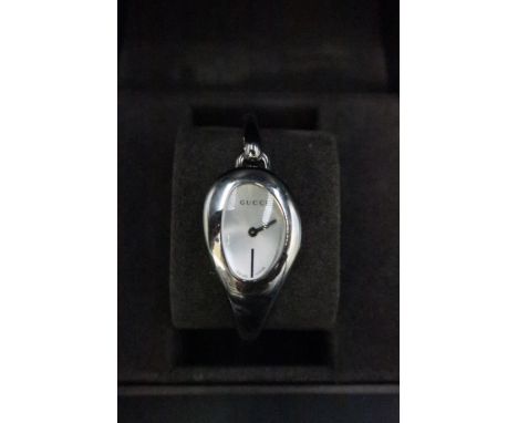 A ladies Gucci bangle wristwatch - with box  and tag - has new battery, working in the saleroom