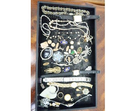 A selection of costume jewellery to include DKNY, Festina, Gradus and Citizen wristwatch, brooches, necklaces, ear stud, cuff