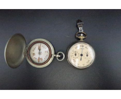 A vintage nickle plated pocket compass and pedometer.