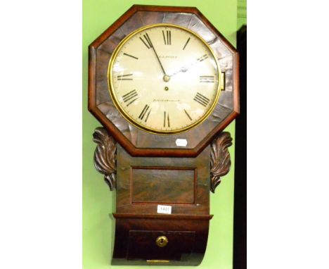 A mahogany drop dial wall timepiece, Allport, Birmingham, circa 1860, octagonal shaped case with side and bottom doors, trunk