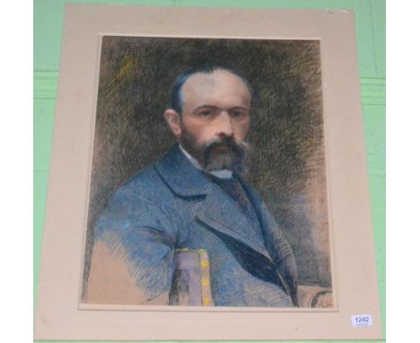 British School circa 1890, Portrait of a gentleman, head and shoulders, seated, pastel, mounted, unframed, 58.5cm by 47cm