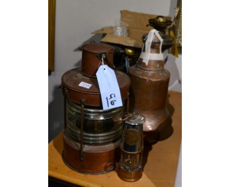 A quantity of lamps including oil lamps, railway lamps, ships lamp and miners lamp etc 