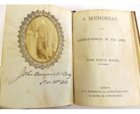JOHN BUNYAN MCCURE OF SYDNEY: A MEMORIAL OF THE LOVINGKINDNESS OF THE LORD, London, G J Stevenson and R Banks, circa 1868, mo