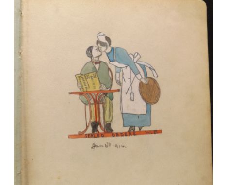 A commonplace album circa 1912 - 1922 with 50+ pages of manuscript pen and ink poetry and prose and pen, ink and watercolour 