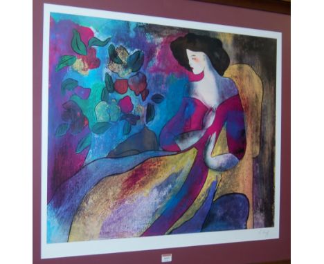 Le Kirff - Abstract portrait lithograph, signed in pencil to the margin, 61 x 73cm