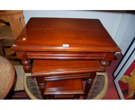 Assorted occasional furniture, to include nest of tables, Moorish hardwood table, pine corner shelf, rush-seat childs chair, 