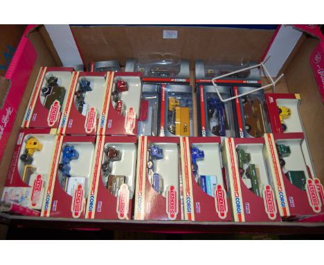 Two boxes containing a quantity of mixed Corgi trackside and Lledo Days Gone models to include a Scammell Mechanical horse, L